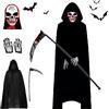 Aicerous® Costume Mietitore Mantello Mietitore di Halloween per Adulte e Bambino, Costume da Tristo Mietitore con Falce, Maschera da Teschio, Guanti, per Halloween, Cosplay, Carnevale (C, Bambino)