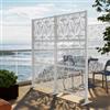 DEGHI Separé doppio da giardino in acciaio bianco 200x30x180h cm con disegno foglia di palma - Callen