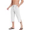 NANAMEEI Pantaloncini 3/4 Cotone Lino Uomo Estate Pantaloncini da Spiaggia Casual Bermuda Pantaloni Vita con Cordoncino Elastico, bianco, 3XL
