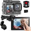 Yolansin Action Camera 4K 60FPS Touchscreen con scheda SD da 64 GB, doppio schermo pre-registrazione fotocamera subacquea da 24 MP Telecamere impermeabili 131FT Telecamere sportive a 170 ° con 2 batterie da