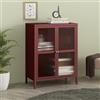 [en.casa] Comò con Ante in Vetro Scanalato Credenza in Acciaio per Soggiorno Mobile Vetrinetta con Scomparto Diviso 84x64x35 cm Rosso Vino