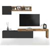 WHOUS Parete Attrezzata CHRONOS per Soggiorno, Mobile Tv Regolabile, Cubo con 1 Anta e Mensola per Salotto in Legno, 190/350x40 cm, Antracite Opaco e Rovere