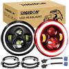 RIGIDON 2x 7 Pollici 50W Fari Led Con Anello Di Montaggio, 5000 LM Faro a Led Bianco + Rosso, Rotonde Luci Fuoristrada Hi/Lo Fascio DRL Anteriore Faro Lampada per Wrangler JK TJ LJ CJ Hummer