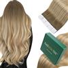 Easyouth Extension Capelli Veri Biadesivo Balayage Marrone Extension Capelli Veri Adesive Marrone Medio Ombre Biondo Fragola E Platino Extensions Adesivo Remy Naturali #6/27/60 35cm 40g 20pz