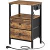 YATINEY Comodino, Tavolino con Presa di Corrente e USB, con Cassetti e Ripiani, Tavolino Industriale per Piccoli Spazi, Adatto per Soggiorno, Camera da Letto, Studio, Marrone Vintage e Nero XET02CBRY1