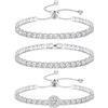JeweBella 3PCS Bracciale Tennis Argento per Donna Bracciale Regolabile in Zirconi Set di Bracciali Cristalli Classici Diamanti Bracciale Donna Argento Regalo di Gioielli per Fidanzata, Madre, Amica