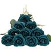 DuHouse 10 rose finte fiori di seta artificiali fiori di rosa finto fiore lunghi steli bouquet per organizzare matrimoni centrotavola festa casa decorazione cucina (Blu pavone)