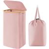 Lifewit Cesta Portabiancheria 100 L con Coperchio, Grande Cesto Biancheria Pieghevole in Bambù con Sacco Interno, Portabiancheria Salvaspazio, Laundry Basket per Camera da Letto, Bagno, Rosa