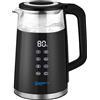 WANNYTON Bollitore Elettrico con Temperatura Regolabile (40-100°C), Bollitore d'Acqua da 1,7L, 2200W, senza BPA, in Vetro e Acciao Inox, con Spegnimento Automatico e Filtro Anticalcare, Nero