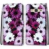 Mo-Somnus Cover per Samsung Galaxy J3 2016, Custodia in PU Pelle Magnetica Libro Flip Caso Antiurto Portafoglio [Supporto Stand] con Porta Carte e Cinturino da Polso Wallet Case (Fiore 2)