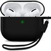 MyGadget Custodia in Silicone per AirPods Pro 1a Generazione - [ Compatibile con Qi ] con Braccialetto in Silicone - Custodia Protettiva Morbida - Nero