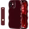 NITITOP Cover per iPhone 11 Carina Cute Bordo Ondulato per Ragazze Femminile con Cinturino Regolabile Cavalletto Chic Silicone Morbido Custodia con Antiurto-Bordeaux 2