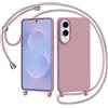 AOMYKE Cover per Samsung Galaxy S25 Edge con Cordino, Custodia con Laccio Collana Tracolla Collo Liquido Silicone Antiurto TPU Antiurto AntiGraffio Case - Rosa