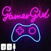 YRHome Targa a LED al neon per gamer, decorazione per gaming, luce neon, segnale luminoso, segnale luminoso, segnale di gioco, zona LED, con catena a sospensione, gancio e funzione di ricarica USB,