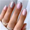 Ceboic 24 Pezzi Natale Unghie Finte Corte Quadrate, Ballerina Nude Rosa Francese Press on Nails, Copertura Completa Acrilico Unghie Finte Adesive per Donne e Ragazze Manicure Fai da Te (Argento lucido)
