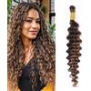 Unipearl Deep Curly Bulk Human Braiding Hair for Boho Braids 1 mazzo 35 cm 14 pollici 50 g, #4/30 Ombre Brown Water Wave Extension per capelli da donna