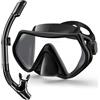 LITTLEJSY Set da snorkeling per adulti, con occhiali da snorkeling anti-appannamento e boccaglio asciutto, maschera professionale da snorkeling in vetro temperato per snorkeling (nero)