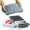 Blumtal Set di 3 stampi per cubetti di ghiaccio in Silicone - 24 stampi per cubetti di ghiaccio con coperchio - Stampo per cubetti di ghiaccio in silicone senza BPA - 2x grigio blu + azzurro