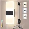Sytmhoe 12W Applique Nera Con Interruttore Inteqrato e Spina Camera Da Letto, Dimmerabile Luce Da Muro Per Soggiorno 3000K 4500K 6000K Design, Acrilico Illuminazione Comodino Lampada a Parete a Led