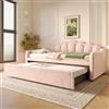 Goeria Letto con letto estraibile, 90 x 200 cm (180 x 200 cm), divano letto, letto singolo (senza materasso), letto matrimoniale, velluto, strisce LED intercambiabili (rosa/con brocciatrice)