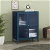 [en.casa] Comò con Ante in Vetro Scanalato Credenza in Acciaio per Soggiorno Mobile Vetrinetta con Scomparto Diviso 84x64x35 cm Blu Marino