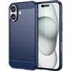 owlhold Cover per iPhone 16, Custodia Spazzolata e Fibra di Carbonio Morbido Silicone TPU Slim Fit Case, Antiurto, Antigraffio, Antiscivolo, Protezione Grado Militare, Blu