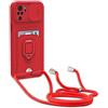 Dllatui Cover Compatibile con Xiaomi Redmi Note 10 4G/Note 10S, Cover con Cordino Tracolla, Slidable Fotocamera Protezione Custodia,Supporto,Slot Schede, Silicone Case (Rosso)