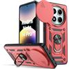 Oududianzi - Cover per Xiaomi Redmi Note 14 Pro 5G Custodia,con Coperchio Scorrevole della Fotocamera, 360 ° staffa girevole e manicotto protettivo in silicone TPU - Rosso