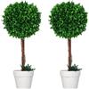 HOMCOM Set 2 Piante Finte Alberi di Bosso per Casa e Ufficio, Piante Artificiali da Interno ed Esterno con Vaso e Muschio Finto, Ø28x60cm, Verde