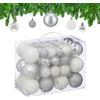Relaxdays Palline di Natale, 50 Palle Albero, Addobbi Natalizi, Opache, Lucide e Glitter, ∅ 3, 4 e 6 cm, Argento Bianco