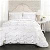 Lush Decor Kemmy Quilt Set di Biancheria da Letto Matrimoniale in 3 Pezzi con Ruches testurizzate, Poliestere, Bianco, Full/Queen