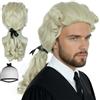 BEKIDER Parrucca da Avvocato Parrucca Coloniale Bionda | Cuffia+Parrucca Incipriata da Giudice Capelli Biondi Ricci da Padre Fondatore per Halloween Natale