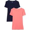 Amazon Essentials T-Shirt Girocollo a Maniche Corte Slim Donna, Pacco da 2, Nero/Verde Salvia, XS