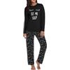 Uniexcosm Pigiama per Donna Pigiama Donna Cotone Lungo Leggero Gatto Girocollo Maniche Lunghe Pigiama Due Pezzi Donna a Tasche Laterali Ciglia-Nero S