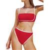 CUPSHE Set bikini da donna a fascia alta, con bordi a contrasto, High Cut testurizzato, costume da bagno in due pezzi, per l'estate e la spiaggia, rosso/bianco, S