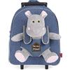 PERLETTI Trolley Ippopotamo Peluche da Bambino Bambina 3 4 5 Anni Blu Grigio - Zainetto Scuola Materna Asilo Bimba Bimbo con Ruote e Spallacci - Borsa Bagaglio da Viaggio - 28x32x11 cm (Ippopotamo)