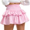 DGSHIRLDJO Minigonna da Donna Gonna Sexy con Volant Gonne a Pieghe a Vita Alta con Pantaloni (IT, Testo, XL, Regular, Regular, Rosa)