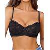 Avidlove Reggiseno Push-up con Ferretto da Donna Sexy in Pizzo Casual Spalline Sottili Morbido e Confortevole Bustier Nero (Taglia S)