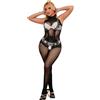 ohyeahlady Taglie Forti Bodystocking Intero Aperto Donna Fishnet Tuta a Rete con Buco Calze Alto Elastico Catsuit Nylon Lingerie Curvy Camicia da Notte Elasticizzato Completi Intimi Nero,3XL-5XL