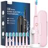 COULAX Spazzolino Elettrico Sonico con 8 Testine - Spazzolino Sonico Adulti Ricaricabile, Spazzolino Denti Elettrico con Custodia, 5 Modalità, Spazzolino Da Viaggio Ultrasonico, Rosa Ciliegia