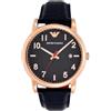 Emporio Armani Orologio da uomo, movimento a due lancette con data, cassa in acciaio inossidabile oro rosa 43 mm con cinturino in pelle, AR11135