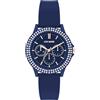 Steve Madden Orologio da donna con cinturino in silicone con cristalli autentici, Blu navy/Oro rosa