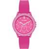 Steve Madden Orologio da donna con cinturino in silicone con cristalli autentici, Rosa shocking