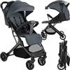 tectake® Passeggino Pieghevole, Passeggino Leggero con Cintura a 5 Punti Regolabile, Freno a Pedale, Tettuccio Pieghevole con Finestra, Ruote Girevoli, Passeggino per Bambini da 0 a 3 Anni - Antracite