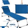 TecTake® Sdraio da Mare, Sdraio da Spiaggia Pieghevole con Parasole, Sdraio da Giardino con Schienale Regolabile in 6 Posizioni, Cuscino Poggiatesta Removibile e Tasca Laterale - Blu