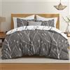 Dreamzie Copripiumino Matrimoniale 260x240 cm con 2 Federe 65x65 cm - Motivo a Rametti Grigi - Set Copripiumino Matrimoniale 260x240