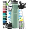 BeMaxx Bottiglia Acqua Termica INOX ACTIVE FLASK + Cannuccia (3 Tappi), Senza BPA, 1l/500ml | Borraccia Isotermica Acciaio - Caldo/Freddo, Ufficio Outdoor Sport Bicicletta viaggio fitness, Caffe Te