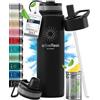 BeMaxx Bottiglia Acqua Termica INOX ACTIVE FLASK + Cannuccia (3 Tappi), Senza BPA, 1l/500ml | Borraccia Isotermica Acciaio - Caldo/Freddo, Ufficio Outdoor Sport Bicicletta viaggio fitness, Caffe Te