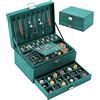 Withosent Porta Gioielli Donna 3 Livelli, Cofanetto Portagioie Scatola Porta Gioielli da Viaggio con Serrature, Grande Scatola Organizer per Anelli Bracciali Orecchini Collane (Verde Scuro)