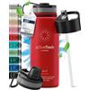 BeMaxx Bottiglia Acqua Termica INOX ACTIVE FLASK + Cannuccia (3 Tappi), Senza BPA, 1l/500ml | Borraccia Isotermica Acciaio - Caldo/Freddo, Ufficio Outdoor Sport Bicicletta viaggio fitness, Caffe Te